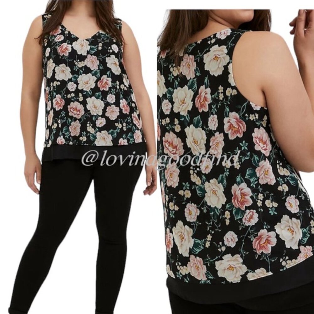 Torrid BLACK FLORAL CHIFFON DOUBLE LAYER TANK NWT sz 2